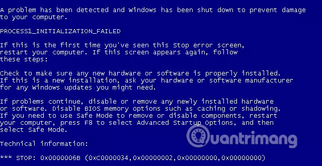 Màn hình lỗi xuất hiện trên Windows XP, Vista và Windows 7