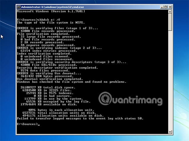 Kiểm tra ổ cứng bằng tiện ích CHKDSK