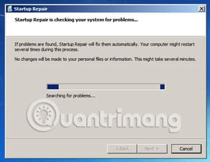 Startup Repair sẽ quét và sửa lỗi