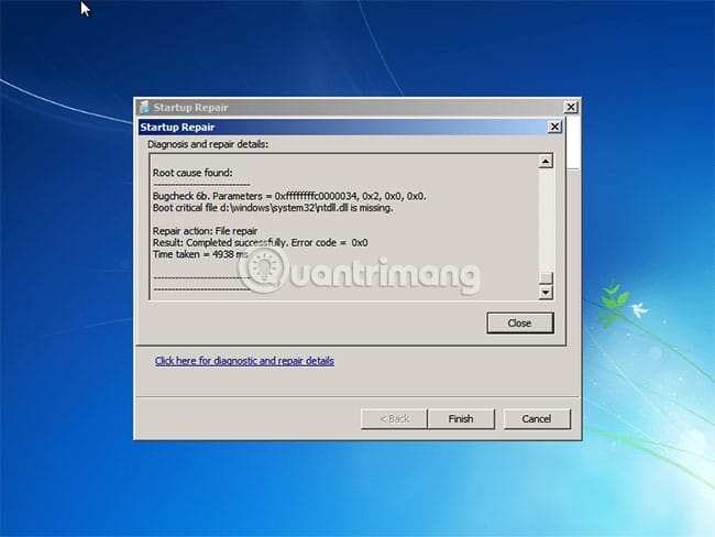 File ntdll.dll được khôi phục đúng cách