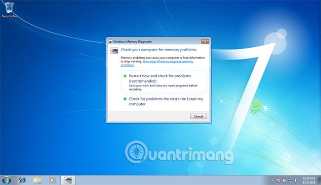 Kiểm tra RAM bằng công cụ Windows Memory Diagnostic