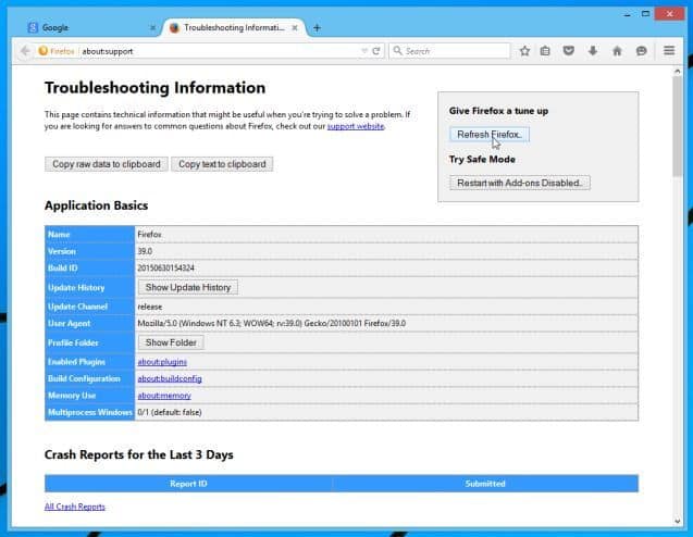 Click chọn nút Refresh Firefox