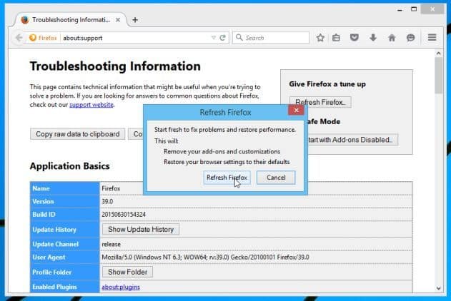 Để tiếp tục chọn Refresh Firefox
