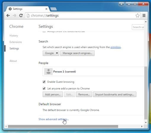 Tại đây bạn cuộn xuống tìm và chọn tùy chọn show advanced settings