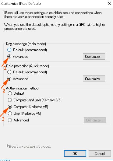 Click chọn Customize ở khung IPsec Defaults.
