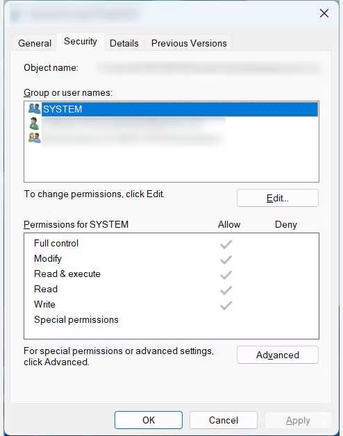 sua-loi-access-control-entry-is-corrupt-3 Tab Security trên Windows