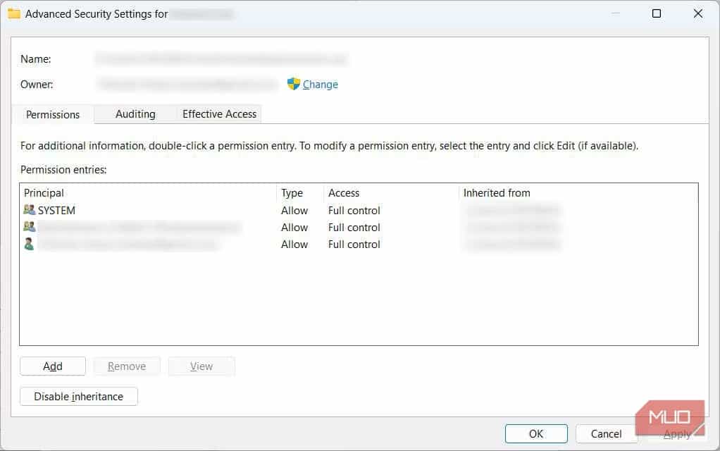 sua-loi-access-control-entry-is-corrupt-4 Cửa sổ cài đặt nâng cao của file trên Windows