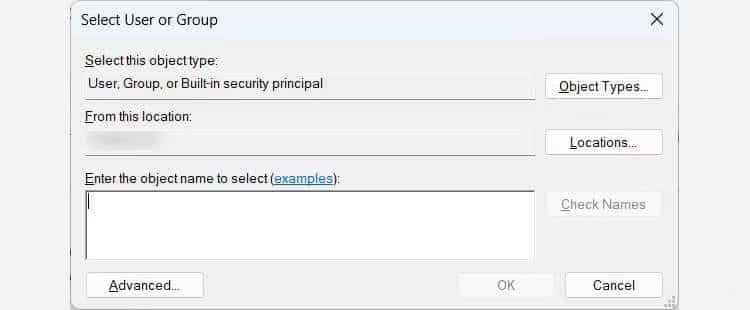 sua-loi-access-control-entry-is-corrupt-5 Cửa sổ Select User or Group (Advanced) trên Windows