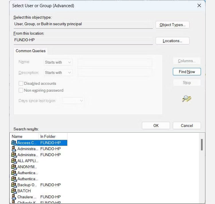 sua-loi-access-control-entry-is-corrupt-7 Danh sách người dùng trên PC