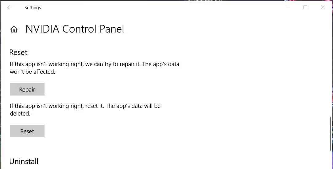 sua-loi-access-denied-nvidia-control-panel-2 Tùy chọn Repair và Reset