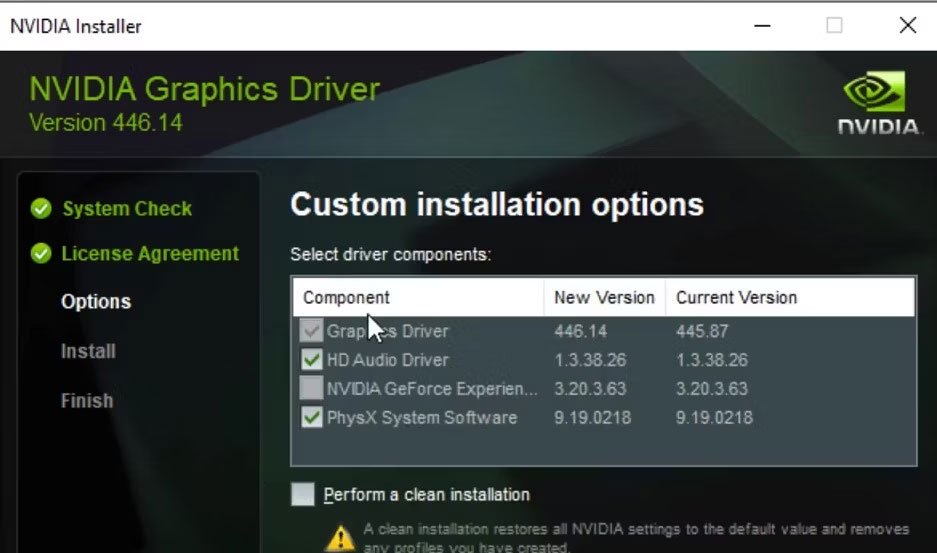 sua-loi-access-denied-nvidia-control-panel-5 Hộp kiểm Perform a clean installation