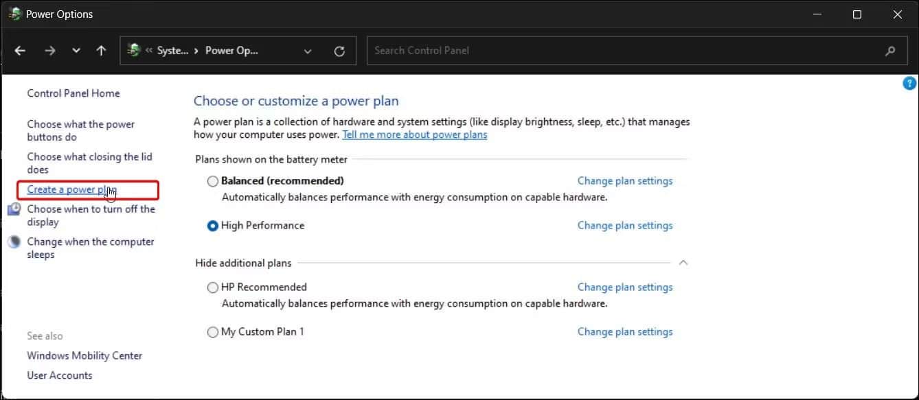 sua-loi-amd-driver-timeout-tdr-13 Tùy chọn Create a power plan