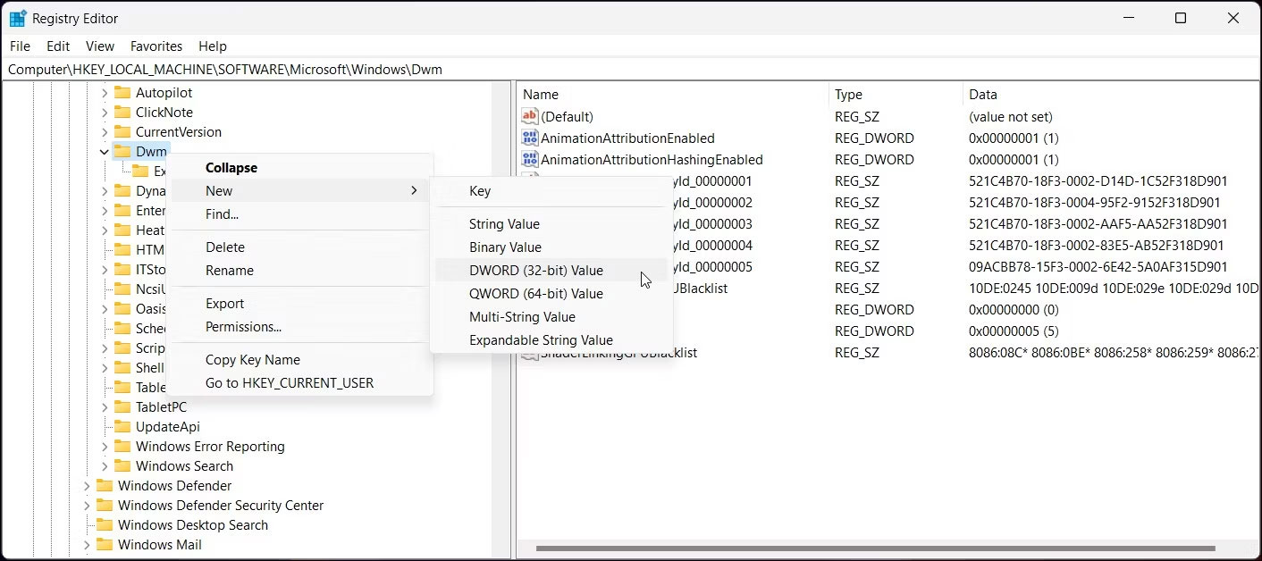 sua-loi-amd-driver-timeout-tdr-6 Nhấp chuột phải vào key Dwm