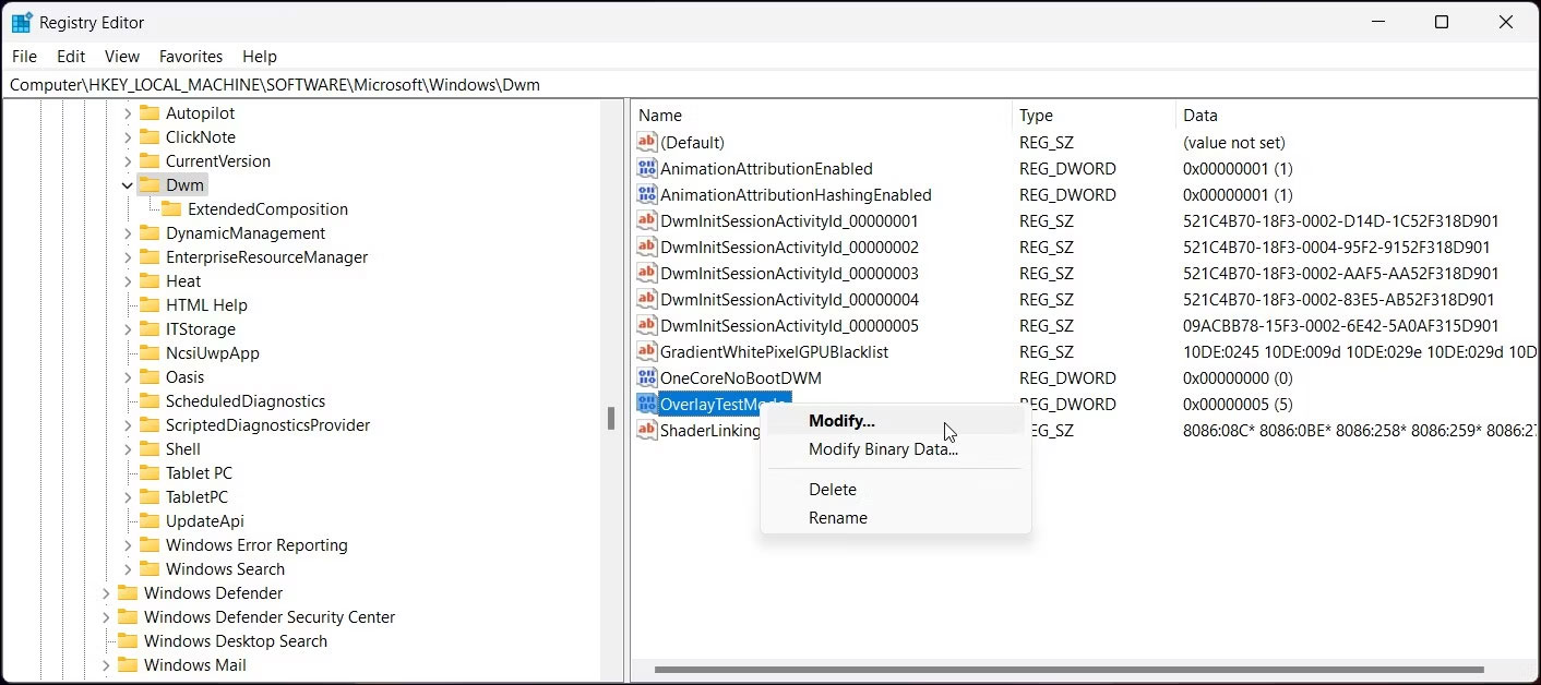 sua-loi-amd-driver-timeout-tdr-7 Đổi tên giá trị thành OverlayTestMode
