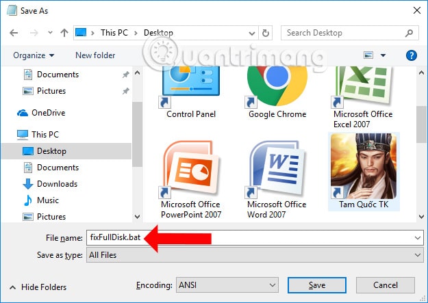 Lưu file BAT