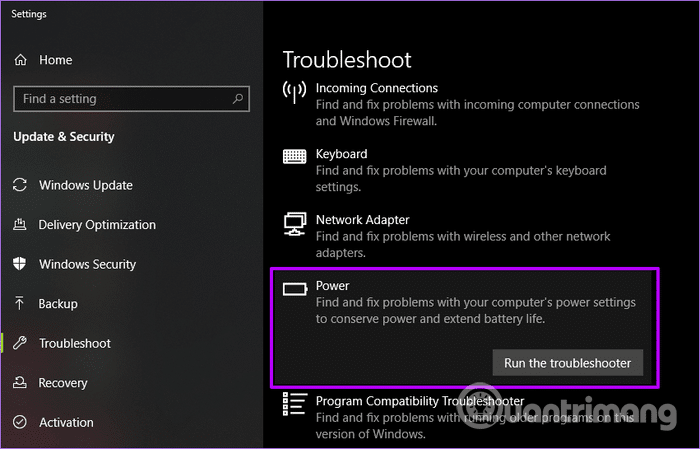 Chọn Run the Troubleshooter