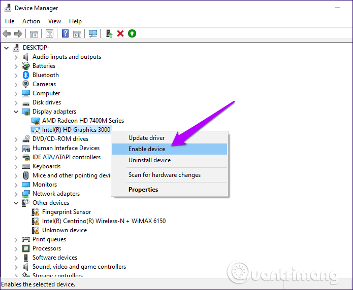 Chọn Enable Device