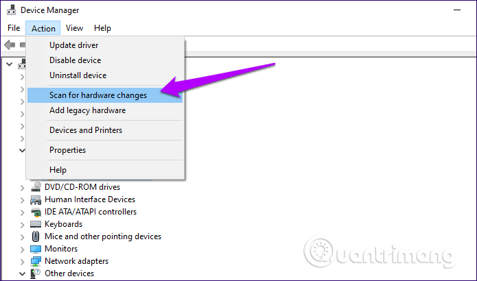 Click vào Scan for Hardware Changes