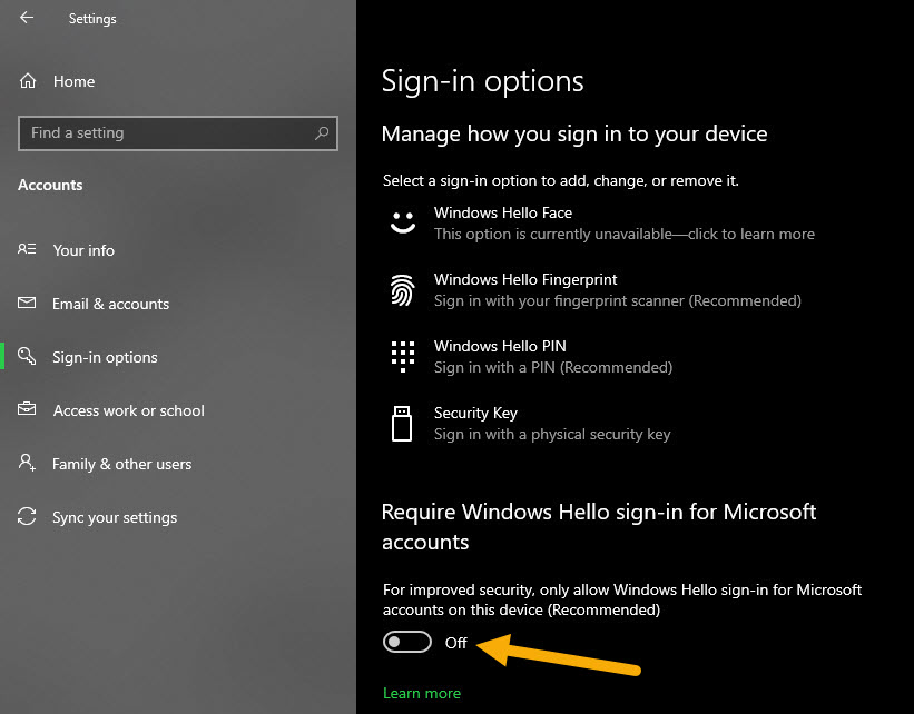 sua-loi-mat-hop-kiem-users-must-enter-a-user-name-and-password-to-use-this-computer-1 Tắt tùy chọn “Require Windows Hello sign-in for Microsoft accounts”