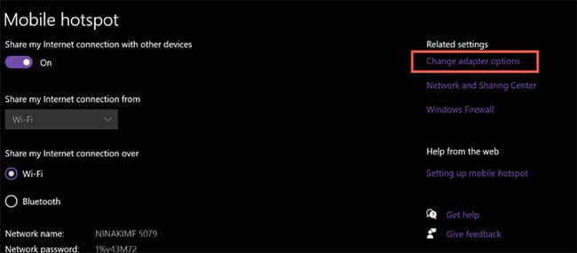 sua-loi-mobile-hotspot-khong-hoat-dong-tren-windows-10-3 Nhấp vào Change adapter options trong Related Settings