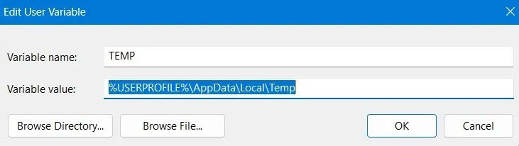 sua-loi-nsis-make-sure-your-temp-folder-is-valid-12 Màn hình Edit User variables trong các biến môi trường