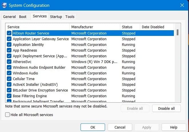 sua-loi-nsis-make-sure-your-temp-folder-is-valid-19 Tab Services trong cửa sổ System Configuration