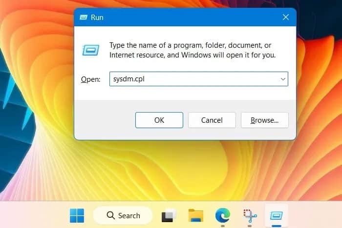 sua-loi-nsis-make-sure-your-temp-folder-is-valid-8 Nhập sysdm.cpl trong lệnh Run để mở System Properties