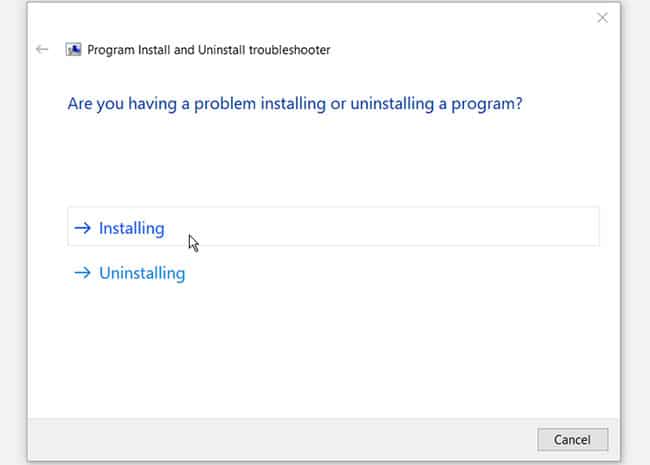 sua-loi-problem-with-this-windows-installer-package-3 Nhấp vào tùy chọn Installing hoặc Uninstalling