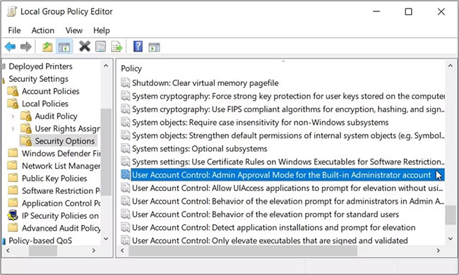 sua-loi-this-app-can-t-be-activated-when-uac-is-disabled-4 Nhấp đúp vào tùy chọn User Account Control: Admin Approval Mode for the Built-in Administrator account