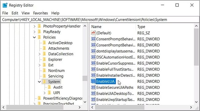sua-loi-this-app-can-t-be-activated-when-uac-is-disabled-5 Cấu hình cài đặt trong Registry Editor
