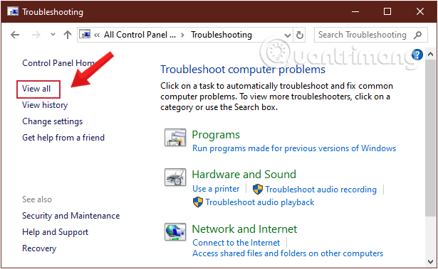 sua-loi-win-10-bi-treo-11 Chọn View all trên cửa sổ Troubleshooting