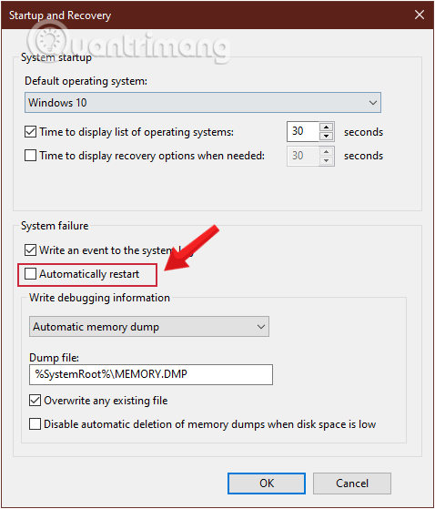 sua-loi-win-10-bi-treo-18 Bỏ tích mục Automatically restart