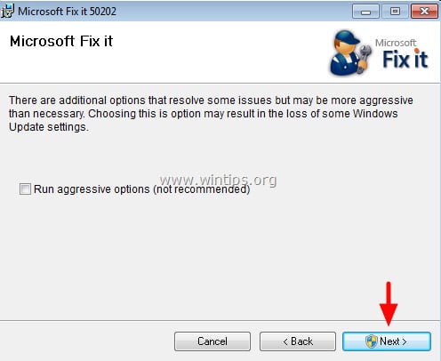 Bỏ tích mục Run Aggressive options rồi click chọn Next.