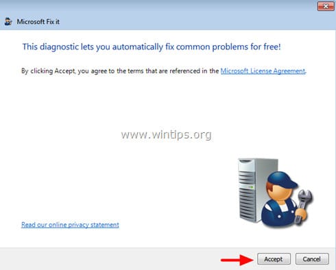 Trên cửa sổ đầu tiên, click chọn Accept.