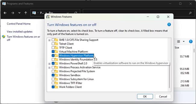 sua-loi-windows-sandbox-no-hypervisor-was-found-0xc0351000-5 Bật Virtual Machine Platform và Windows Hypervisor Platform