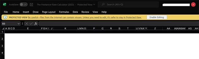 sua-loi-your-organization-s-data-cannot-be-pasted-here-2 Một file Excel được mở trong Protected View