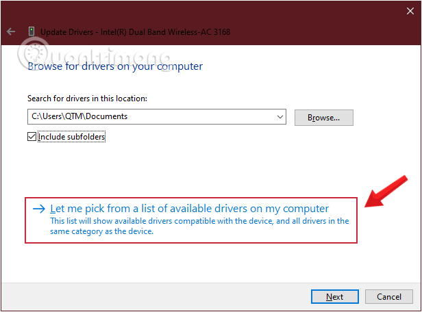sua-wifi-khong-ket-noi-win-10-20 Click chọn Let me pick from a list of device drivers on my computer.