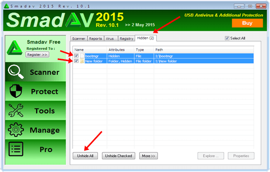tab-hidden Hiển thị các file ẩn bằng cách sử dụng Smadav Antivirus