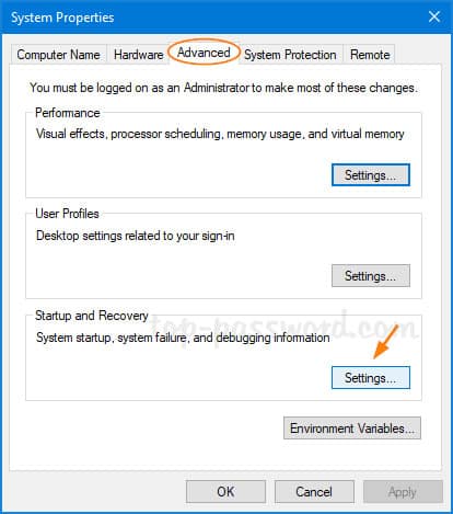 tao-crash-dump-bsod-tren-windows-1 Nhấp vào nút Settings trong phần Startup and Recovery