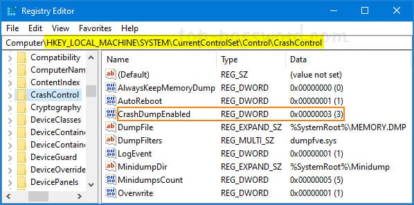 tao-crash-dump-bsod-tren-windows-3 Nhấp đúp vào DWORD 32-bit CrashDumpEnabled và thay đổi giá trị của nó từ 7 thành 3
