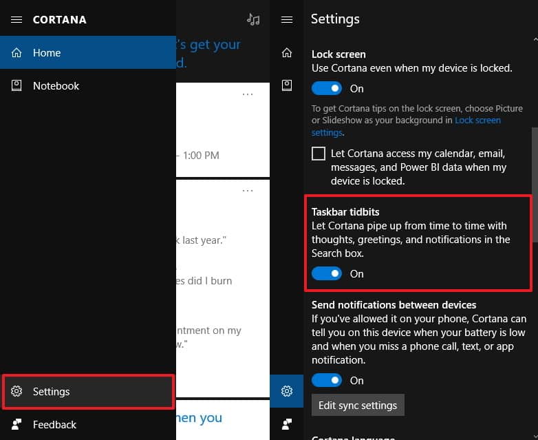 Chuyển trạng thái tùy chọn Taskbar tidbits sang OFF