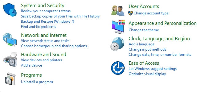Thay đổi kiểu xem mặc định của Control Panel trên máy tính Windows