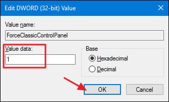 Tại đây bạn thay đổi value trong khung Value data từ 0 thành 1, tùy thuộc vào cách mà bạn muốn rồi click chọn OK.