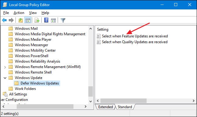 Kích chuột vào Select when Feature Updates are received
