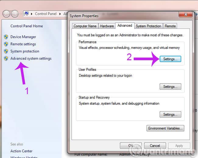 Click vào Settings