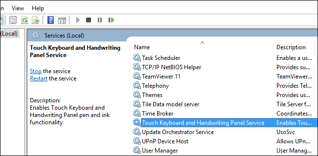 chọn Touch Keyboard and Handwriting Panel Service