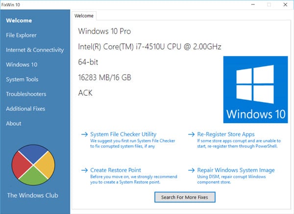 FixWin cho Windows 10