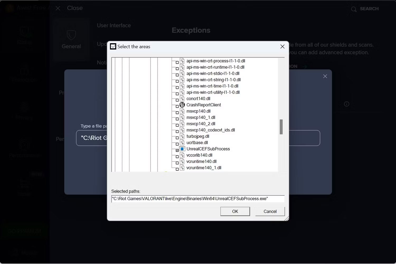 unrealcefsubprocess-11 Nhấp vào OK sau khi chọn hộp bên cạnh UnrealCEFSubprocess trong ứng dụng Avast Antivirus