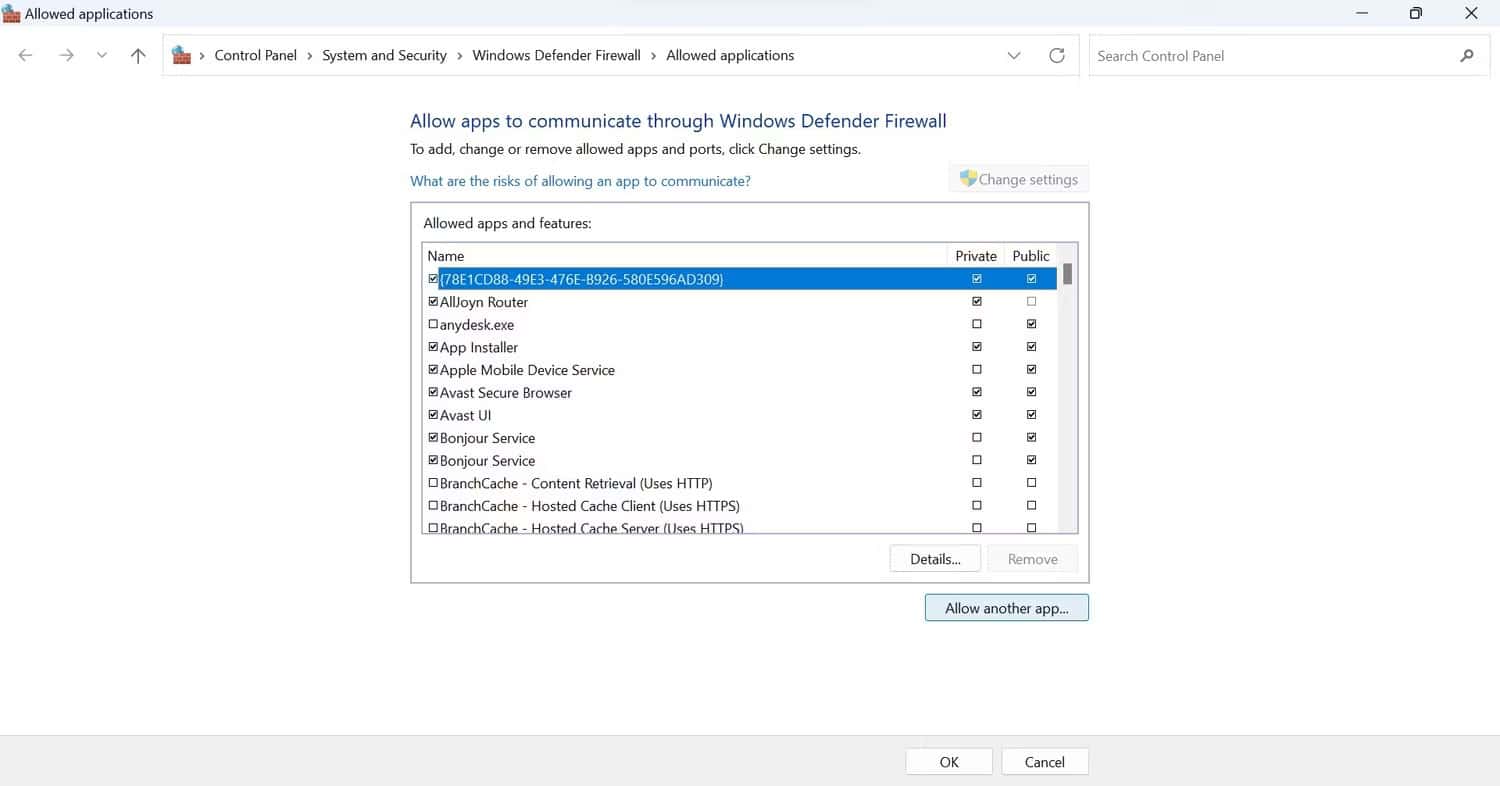 unrealcefsubprocess-3 Nhấp vào Allow another app trong cài đặt tường lửa của Windows Defender