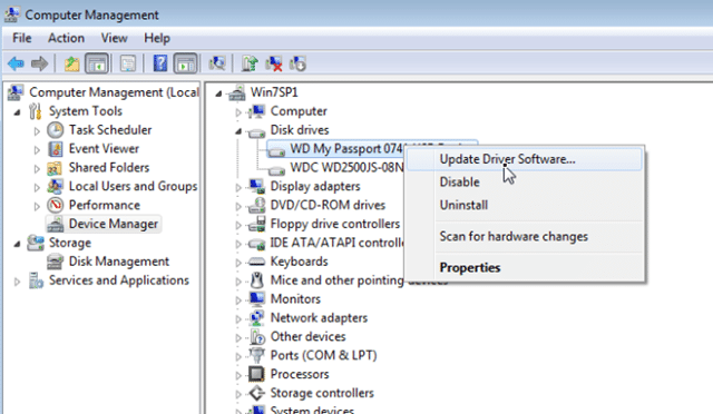 chọn Update Driver Software
